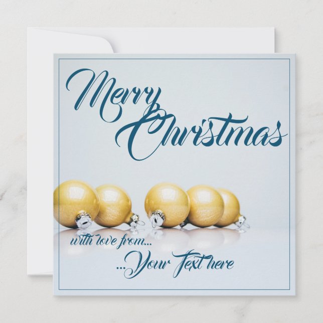 Fünf goldene Weihnachtskugeln - blaue Schrift (Vorderseite)
