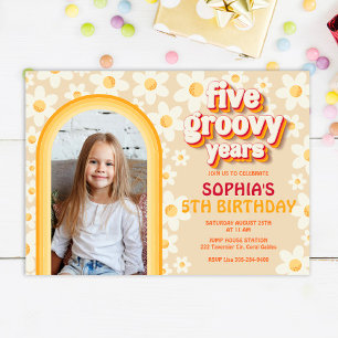 Fünf Groovy 5. Geburtstag Foto Einladung Retro