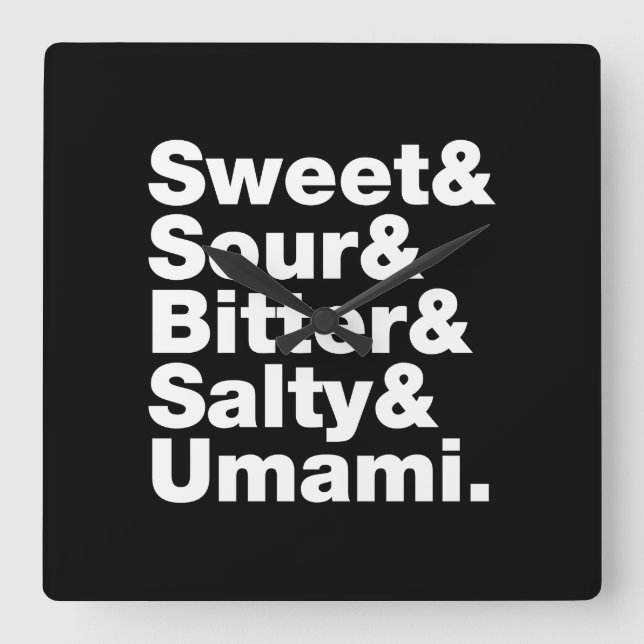 Fünf Grundgeschmacksrichtungen Quadratische Wanduhr (Vorderseite)