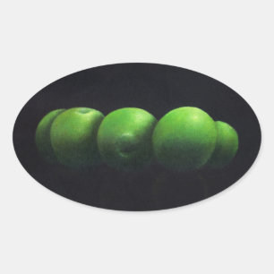 Fünf grüne Äpfel Ovaler Aufkleber