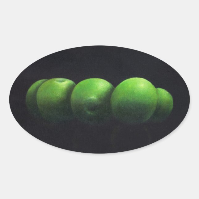 Fünf grüne Äpfel Ovaler Aufkleber (Vorderseite)