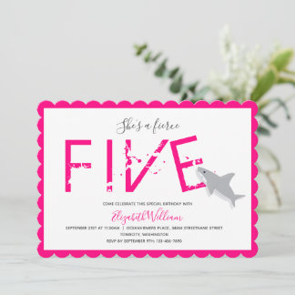 Fünf heiße rosa Hai Tier Einladung