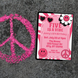 Fünf ist ein Feeling, pinkes retro 5. Geburtstag Einladung