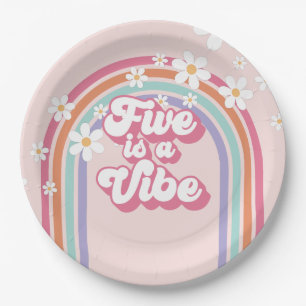 Fünf ist ein Vibe Regenbogen Rosa 5. Geburtstag Pappteller