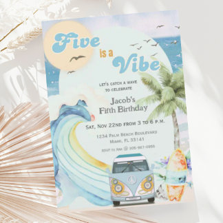 Fünf ist ein Vibe Surf Beach Retro 5. Geburtstag Einladung