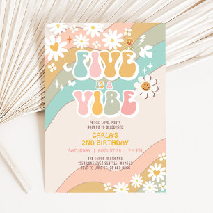 Fünf ist eine Stimmung Daisy Hippie Groovy Retro G Einladung