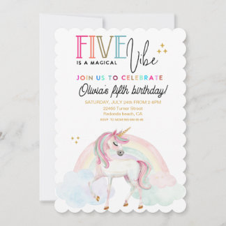 Fünf ist eine Stimmung Einhorn Regenbogen Geburtst Einladung