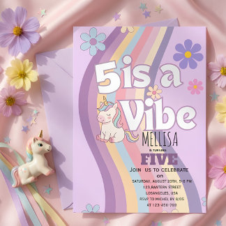 Fünf ist eine Stimmung Einhorn Regenbogen Mädch Einladung