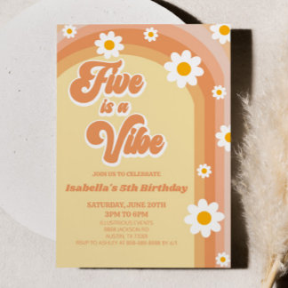 Fünf ist eine Vibe Retro Daisy 5. Geburtstagsparty Einladung
