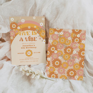 Fünf ist eine vibe Retro-Groovitage Einladung