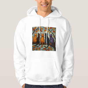 Fünf Katzen auf einem Baumzweig im Buntglasstil Hoodie