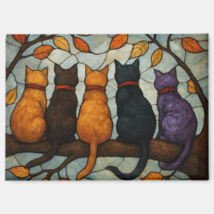 Fünf Katzen auf einem Baumzweig im Buntglasstil Magnet