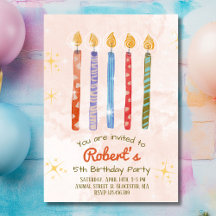Fünf Kerzen Kinder 5. Geburtstagsparty Einladung