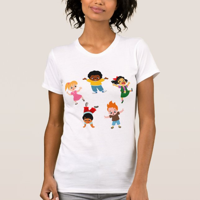 Fünf Kinder Cartoon Frauen T - Shirt (Vorderseite)