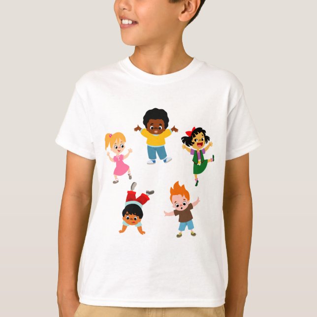 Fünf Kinder Cartoon Kinder T - Shirt (Vorderseite)