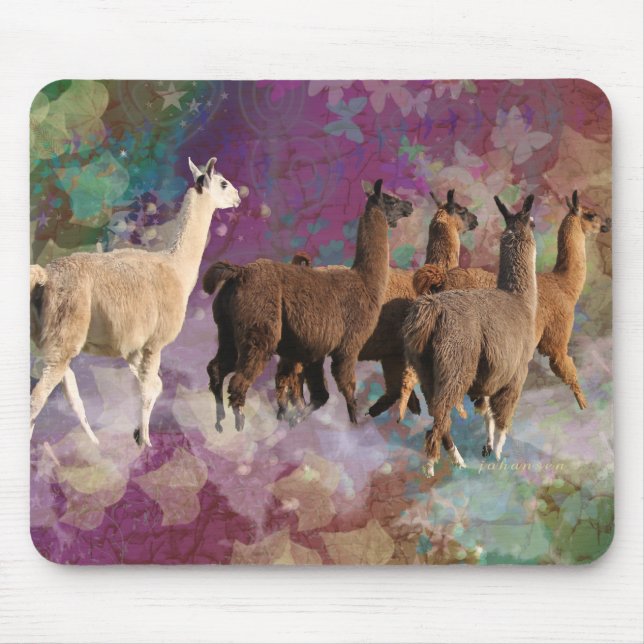 Fünf Lama-Wolken-Weg-Fantasie-Weiß u. Brown-Lamas Mousepad (Vorne)