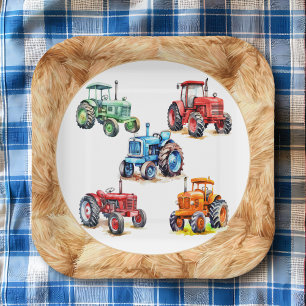 Fünf landwirtschaftliche Traktoren Geburtstagspart Pappteller
