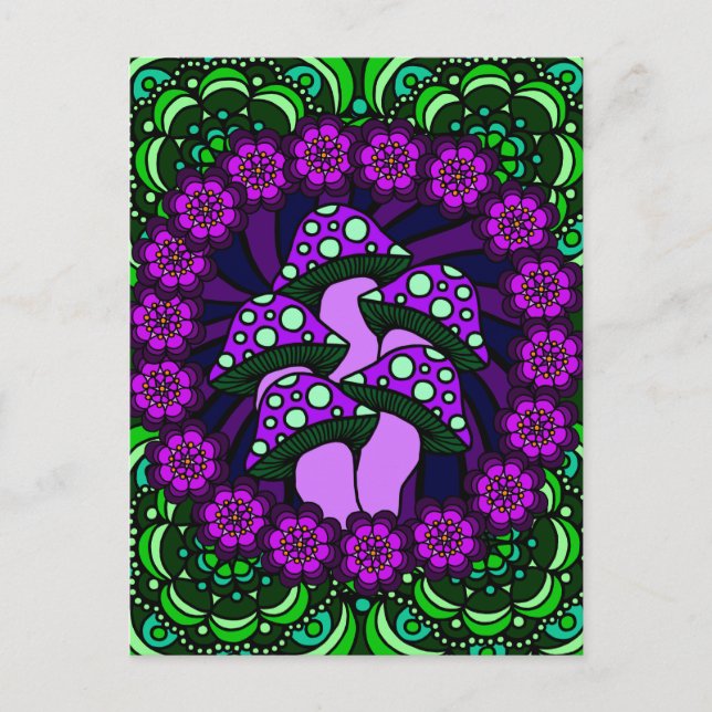 Fünf lila Pilz-Postkarte Postkarte (Vorderseite)