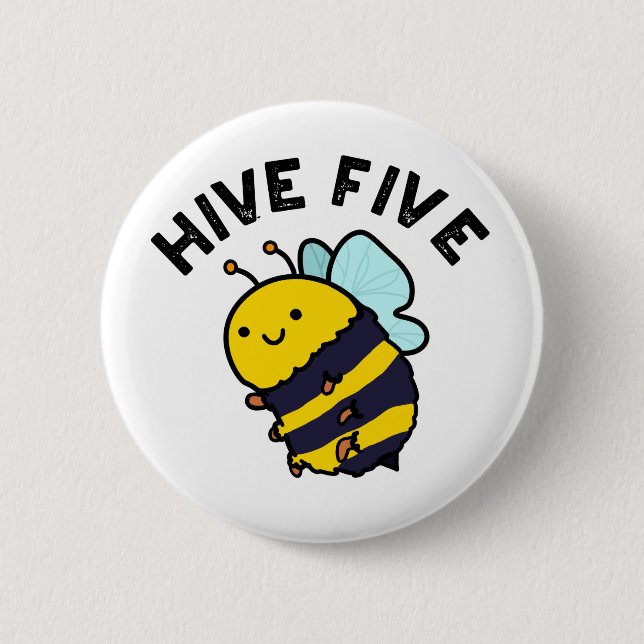 Fünf lustige High Five Bee Pun Button (Vorderseite)