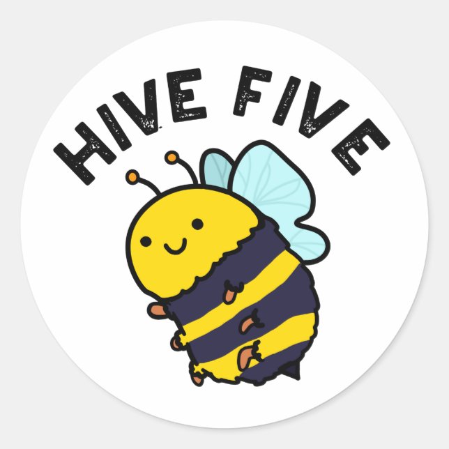 Fünf lustige High Five Bee Pun Runder Aufkleber (Vorderseite)