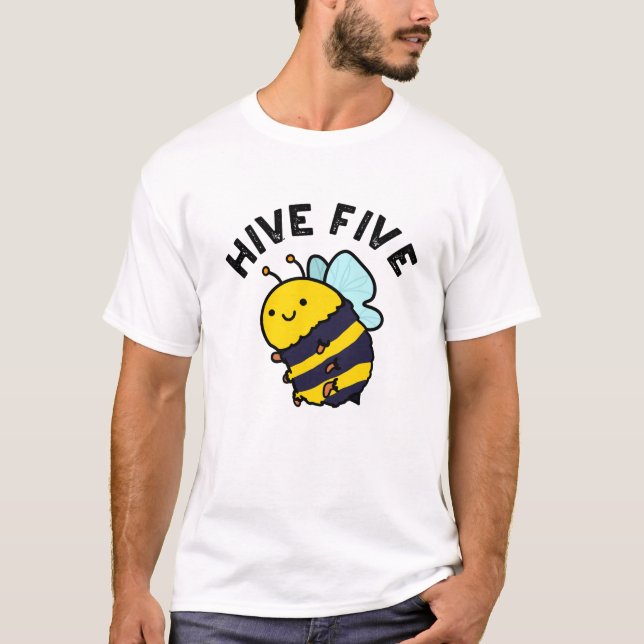 Fünf lustige High Five Bee Pun T-Shirt (Vorderseite)