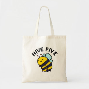 Fünf lustige High Five Bee Pun Tragetasche