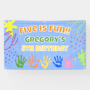 Fünf macht Spaß, Bunte bemalte Hand 5. Geburtstag Banner