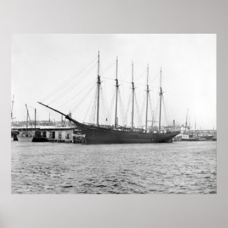 Fünf Masted Schooner, Ende des 19. Poster