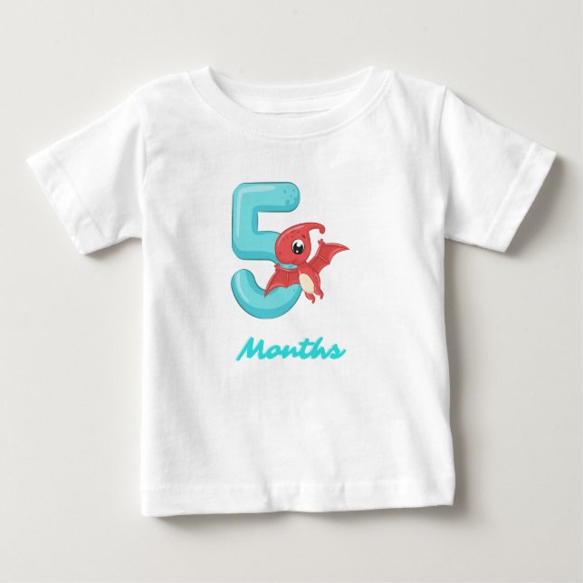 Fünf Monate niedlicher Dinosaurier Baby T - Shirt (Vorderseite)
