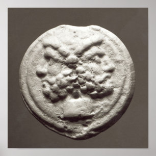 Fünf Münzen, die Janus, Jupiter darstellen Poster