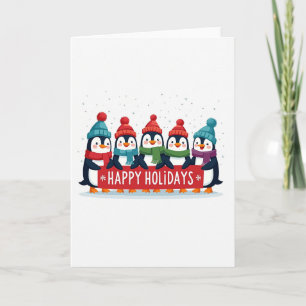 Fünf Niedliche Pinguine Happy Holidays Banner Card Karte