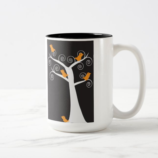 Fünf orangefarbene Vögel in einer Tasse (Rechts)