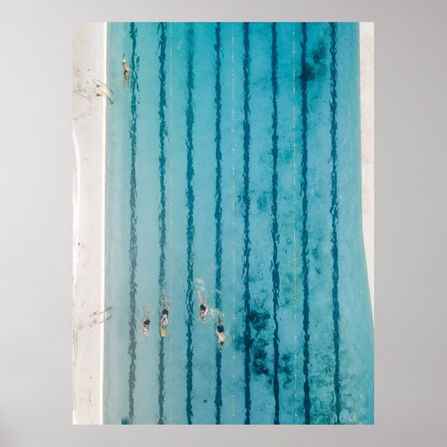 Fünf Personen schwimmen im Pool Poster (Vorne)