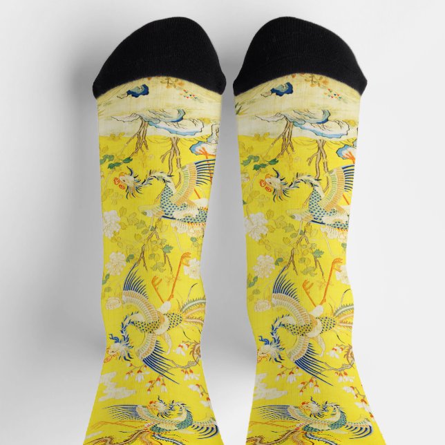 Fünf Phönixe im chinesischen gelben Blumenmuster  Socken (Oben)