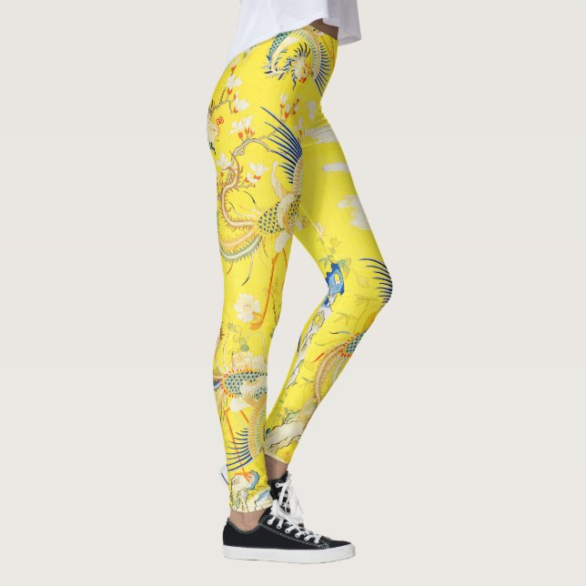 Fünf Phönixe in Gartenchinesischer Gelbblüte Leggings (Rechts)