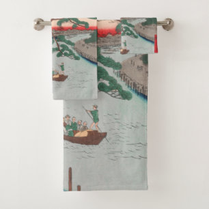 Fünf Pines am Onagi-Kanal Vintag Ukiyo-e-Japanisc Badhandtuch Set