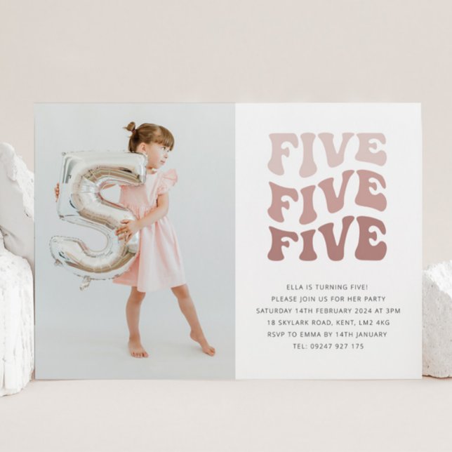 Fünf Retro Blush Landschaft Foto Einladung (Von Creator hochgeladen)