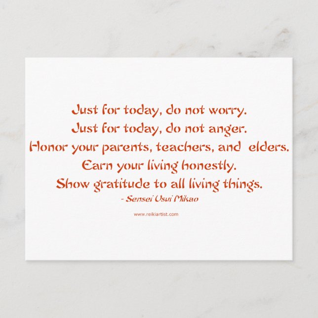 Fünf Rezepte von Reiki: Worte zum Leben durch Postkarte (Vorderseite)