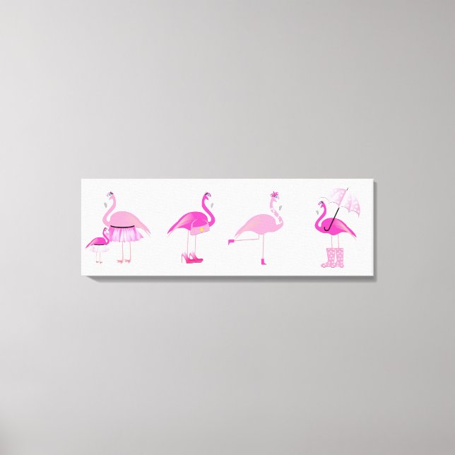 Fünf rosa Flamingos - Wrapped Canvas Leinwanddruck (Vorderseite)