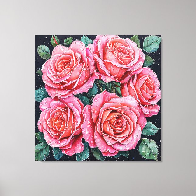 Fünf rosa Rosen Leinwanddruck (Vorderseite)