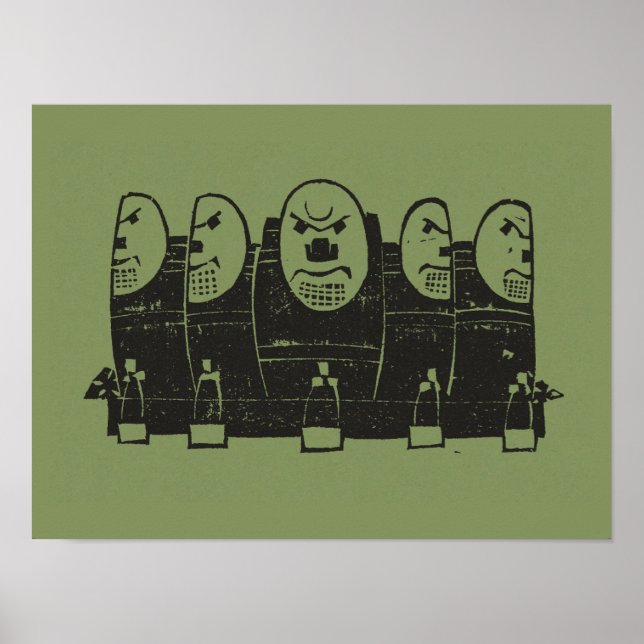 Fünf Schilde mit Gesichtern von Gerrit Willem Dijs Poster (Vorne)