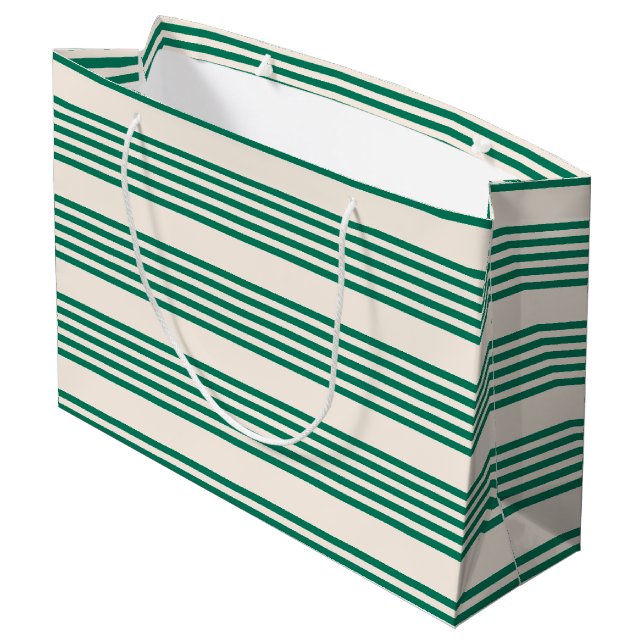 Fünf Streifen, grün und beige Große Geschenktüte (Rückseite Schrägansicht)