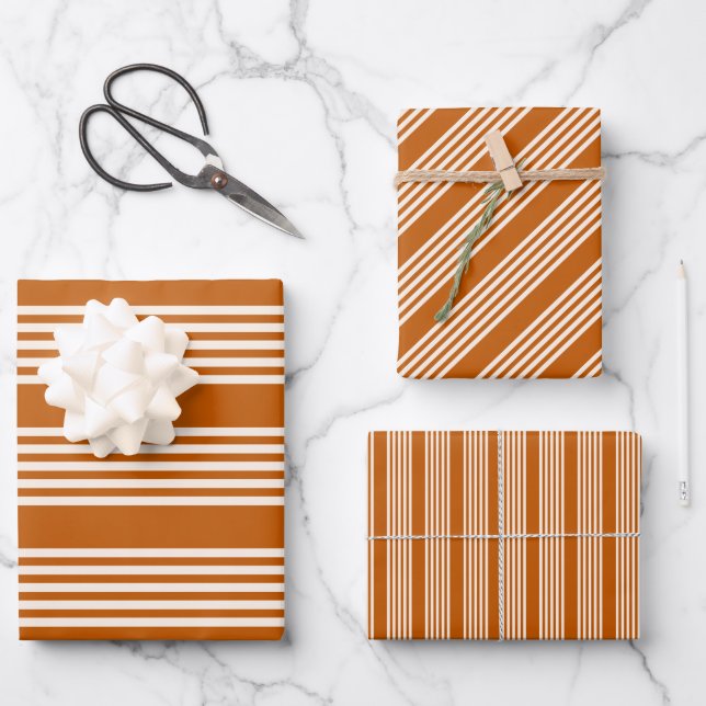 Fünf Streifen in Beige und Orange Geschenkpapier Set (Vorderseite)