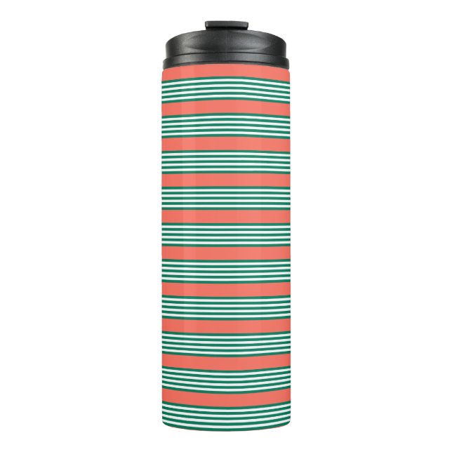 Fünf Streifen in grün und weiß mit Korallen Thermosbecher (Vorderseite)