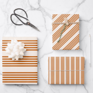 Fünf Streifen in Orange und Beige Geschenkpapier Set