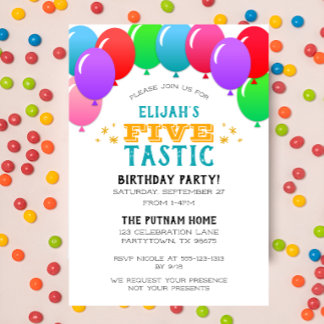 Fünf-tastische 5. Geburtstag Ballon Banner Blau Einladung