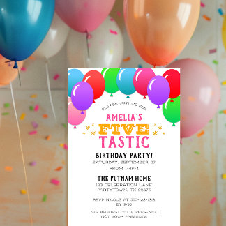 Fünf-tastische 5. Geburtstag Ballon Banner Rosa Einladung