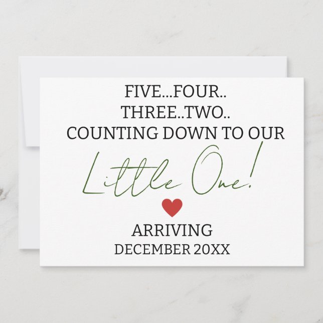 FÜNF VIER DREI ZWEI zählen bis zur Schwangerschaft Ankündigung (Vorderseite)