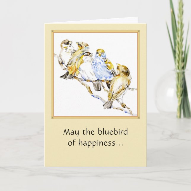 Fünf Vögel 12x18 Faltkarte Wasserfarbe Karte (Vorderseite)