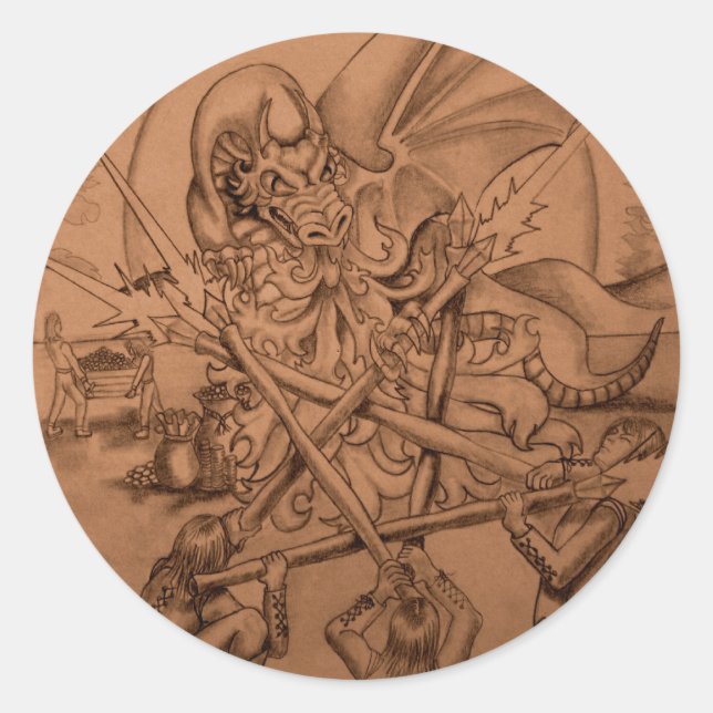 Fünf von Wands Runder Aufkleber (Vorderseite)